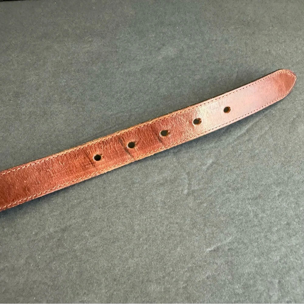 Y2K Brown Leather Belt‎ Eddie Bauer Tarnished Silver Tone Buckle Womens Medium